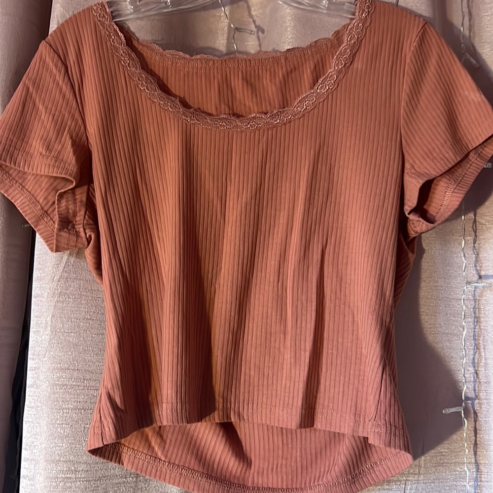 SHEIN Lace Trim Rib Knit Tee